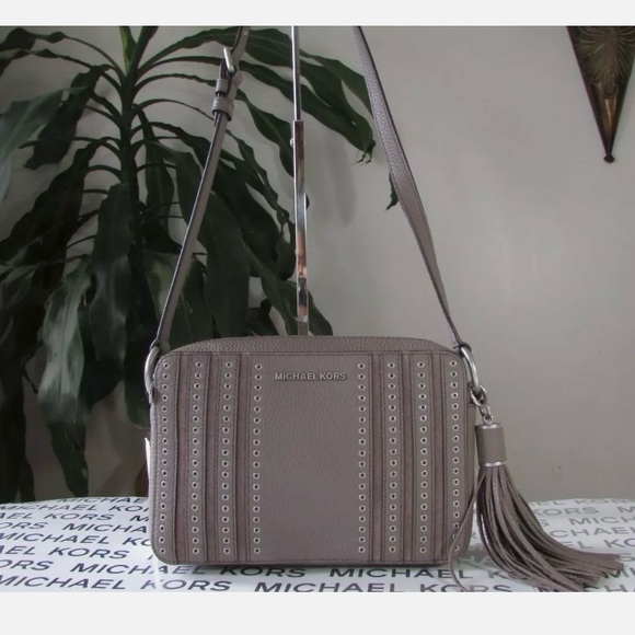 NWOT Michael Kors | Brooklyn Leather Mini Grommets Crossbody Bag, Cinder Taupe - Picture 2 of 12